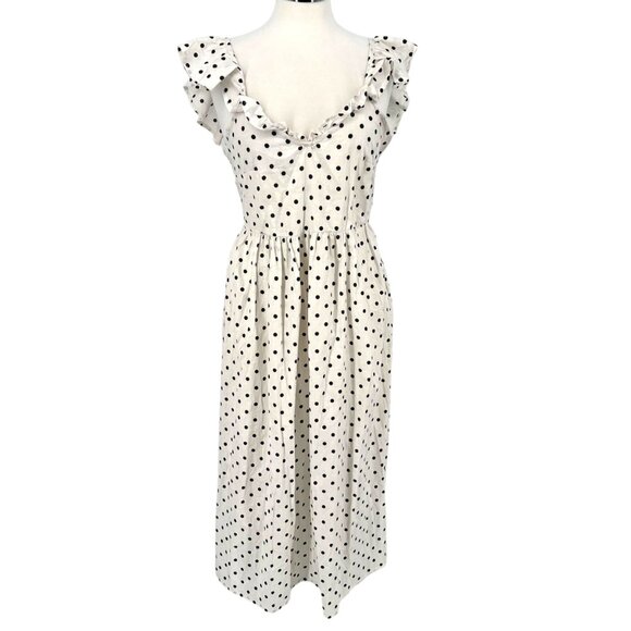 Boohoo Polka Dot Ruffle Midi Dress Open Back Tie Detail White Black Size 8 NWT - Picture 4 of 12